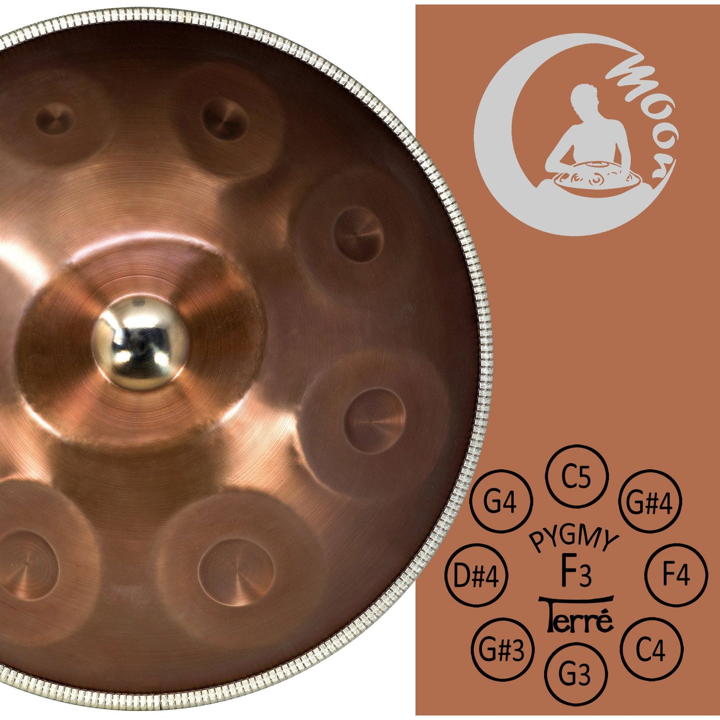 Handpan Moon II, 9 notes, 57 cm, 4,7 kg, sons profonds et longs, léger et transportable, livré avec housse à bretelle !