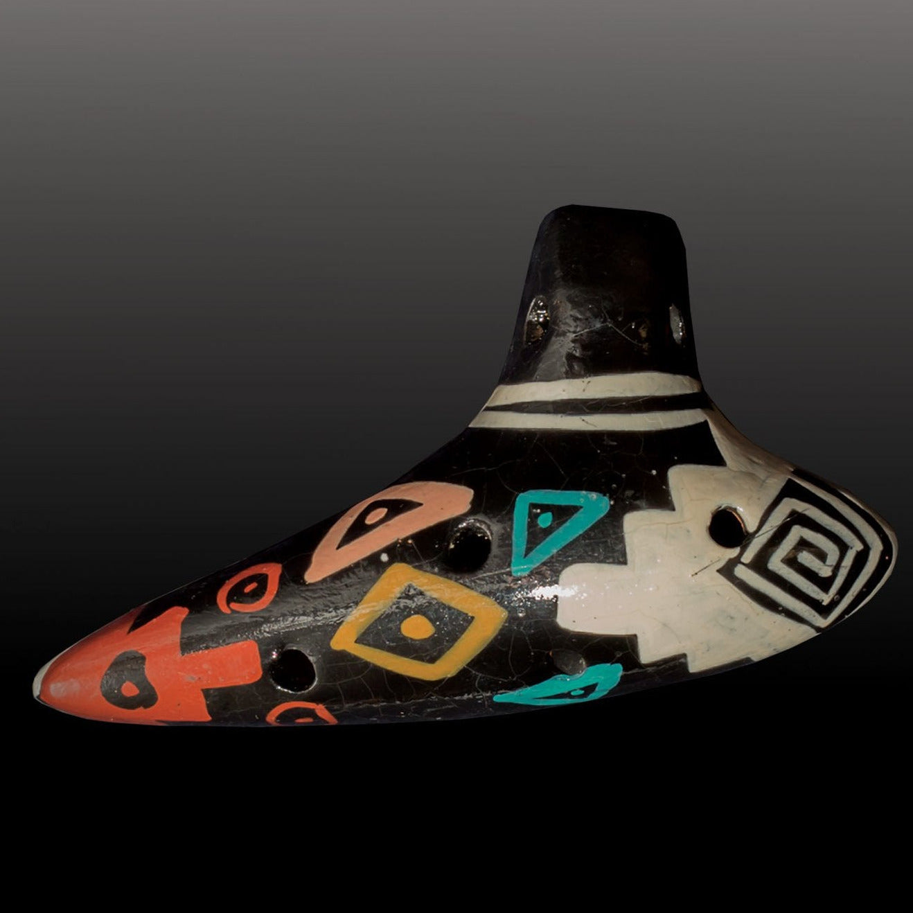 Ocarina en terre cuite avec des dessins typique du Pérou - 7,00 × 4,00 × 2,00 cm
