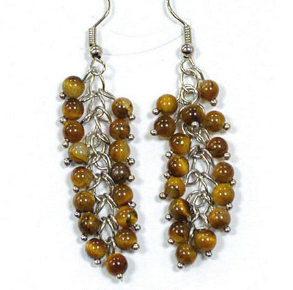 Boucles d'oreilles en œil du tigre, plusieurs perles de 4 mm en forme de grappe, qualité AA à AAA. Vendu en finition Argent ou laiton argenté, parfait !