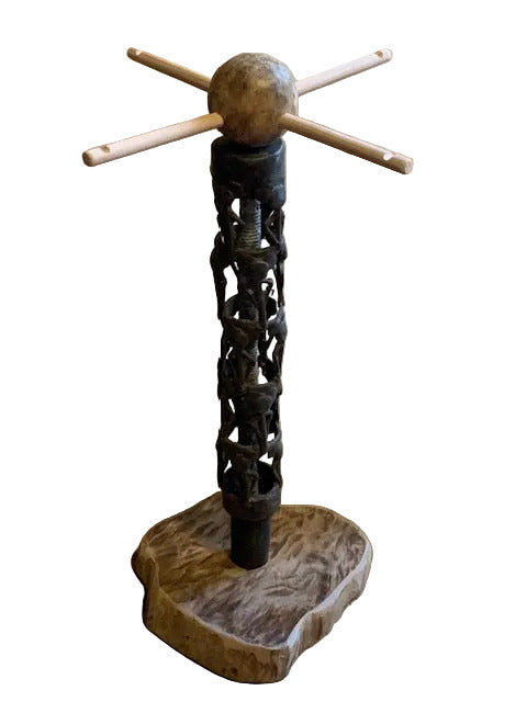 Création Zen Curiosity – Support bois & métal au style Africain - Pour tingsha, carillon (Koshi, Zaphir...). ± 47 cm × 25 × 25 cm