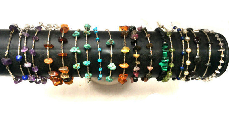 Collection de bracelets 'Argent & Pierre' - Perles et tubes torsadés en Argent, 18 cm de long. Fait main par Zen Curiosity !