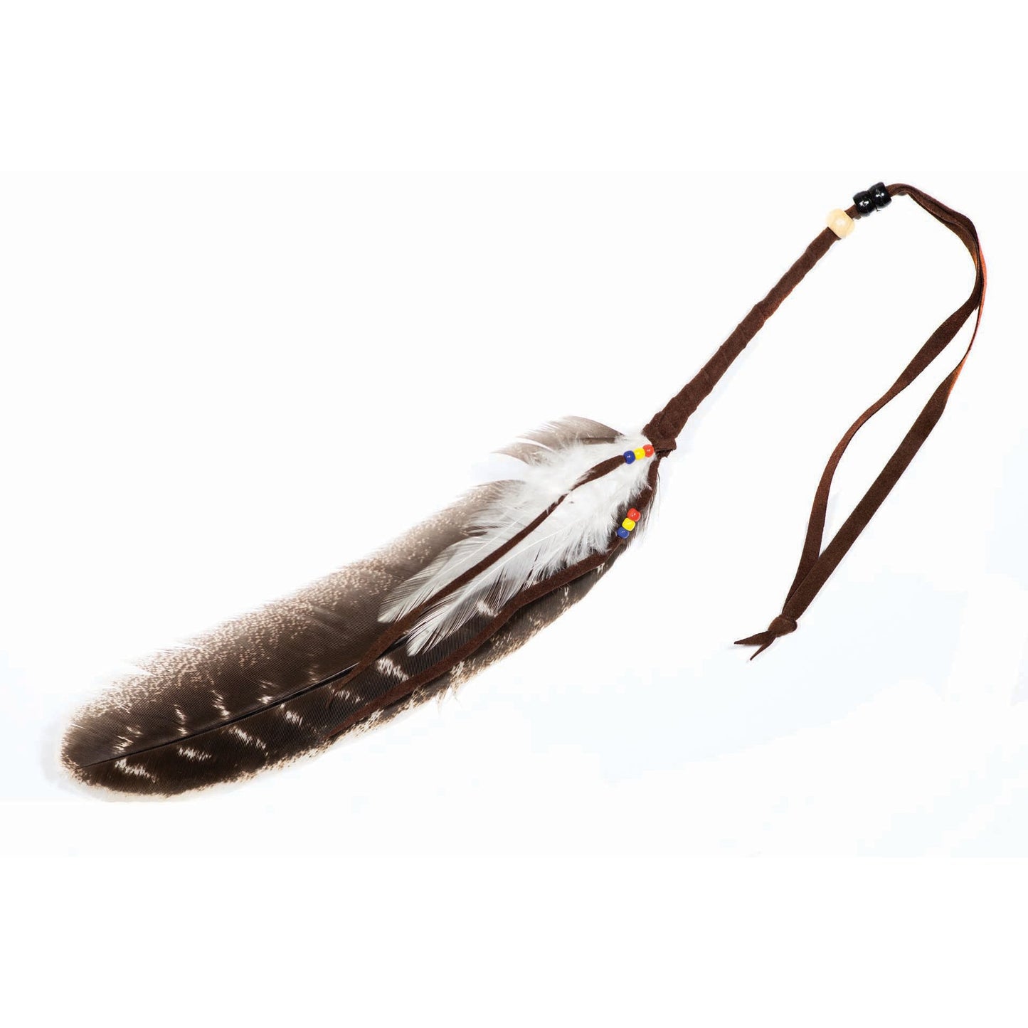 Plume de dinde avec ou sans Mandala en perle ou cuir, de 19 à 30cm, décorée et enveloppée de lanières de cuir, clair ou foncé !