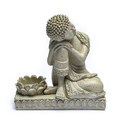 Bouddha/ bougeoir, taille de 17,5 cm - 395 grammes. Convient aux bougies chauffe-plat. Fait en polyrésine !