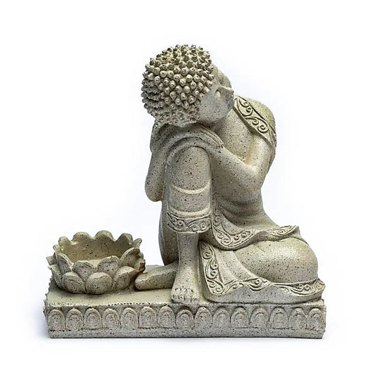 Bouddha/ bougeoir, taille de 17,5 cm - 395 grammes. Convient aux bougies chauffe-plat. Fait en polyrésine !
