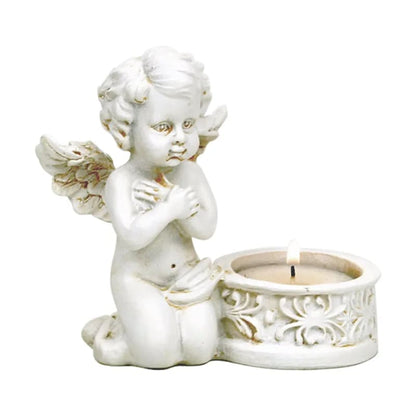 Set de 2 anges en prière avec bougeoir – 10x9 cm, 230 g. Pour méditation, déco ou souvenir lumineux.