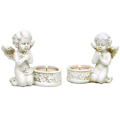 Set de 2 anges en prière avec bougeoir – 10x9 cm, 230 g. Pour méditation, déco ou souvenir lumineux.