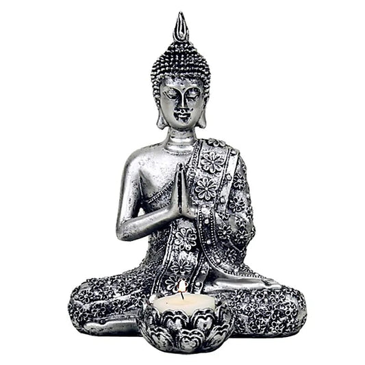 Bouddha/ bougeoir, taille de 20,5 cm - 326 grammes. Convient aux bougies chauffe-plat. Fait en polyrésine !