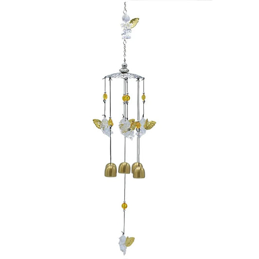 Carillon à vent a cinq cloches avec des anges transparents aux ailes dorées - 65 cm - 143 gr.