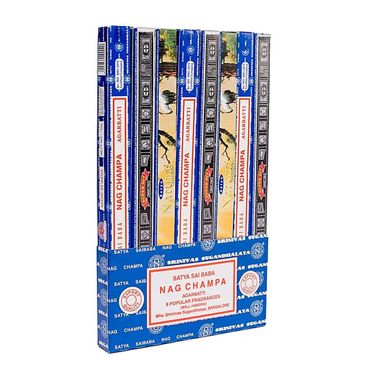 PACK CADEAU ! 8 encens de chez 'Satya, Agarbatti' + 1 porte-encens en bois offert ! Très bonne qualité, marque reconnue, parfait pour vos ambiances !