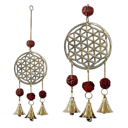 Carillon avec Fleur de vie en laiton avec 3 clochettes ! 27 cm - 80 gr. - Simple, élégant et efficasse !