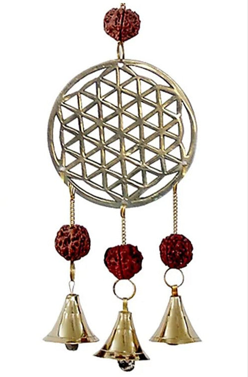Carillon avec Fleur de vie en laiton avec 3 clochettes ! 27 cm - 80 gr. - Simple, élégant et efficasse !