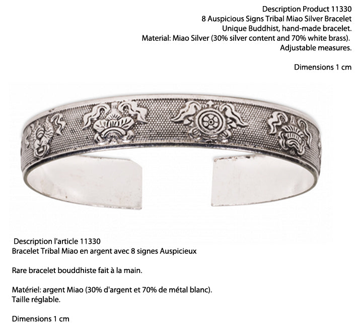 Bracelet manchette en laiton argenté, gravé d’un Mantra bouddhiste ou de motifs fantaisie – Élégant et spirituel !