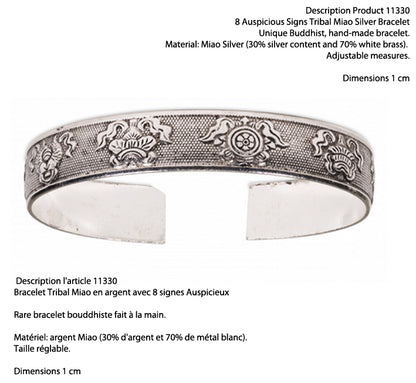 Bracelet manchette en laiton argenté, gravé d’un Mantra bouddhiste ou de motifs fantaisie – Élégant et spirituel !