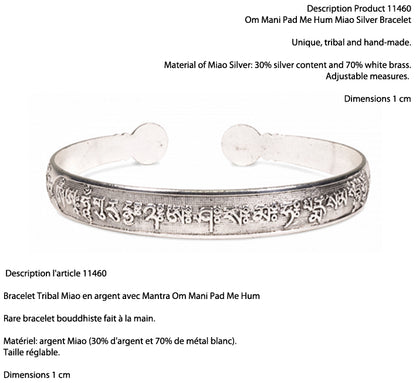 Bracelet manchette en laiton argenté, gravé d’un Mantra bouddhiste ou de motifs fantaisie – Élégant et spirituel !