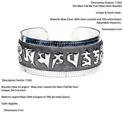 Bracelet manchette en laiton argenté, gravé d’un Mantra bouddhiste ou de motifs fantaisie – Élégant et spirituel !