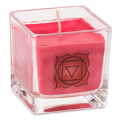 Bougies '7 chakras' en pot, en cire de colza, 25 H. de combustion - 6x6x6 cm - 88 grammes par pot !