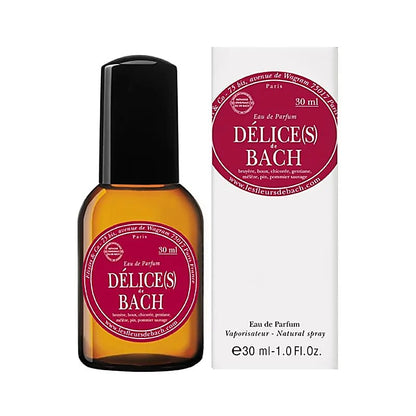Eau de parfum de chez Bach : 'Délices' aux essences de fleurs de Bach biologiques qui vous rendent léger et joyeux.