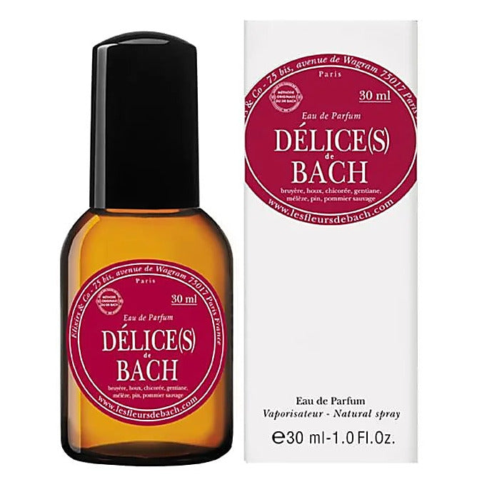 Eau de parfum de chez Bach : 'Délices' aux essences de fleurs de Bach biologiques qui vous rendent léger et joyeux.