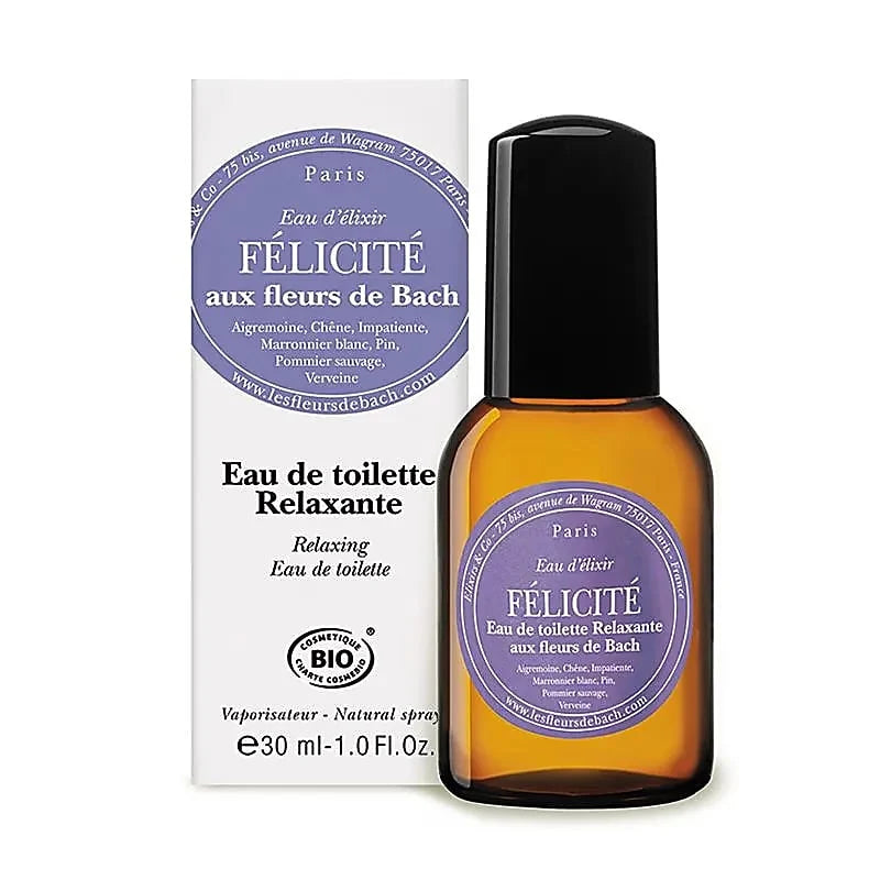 Eau de parfum de chez Bach : 'Félicité' aux essences de fleurs de Bach biologiques - Calme et sérénité