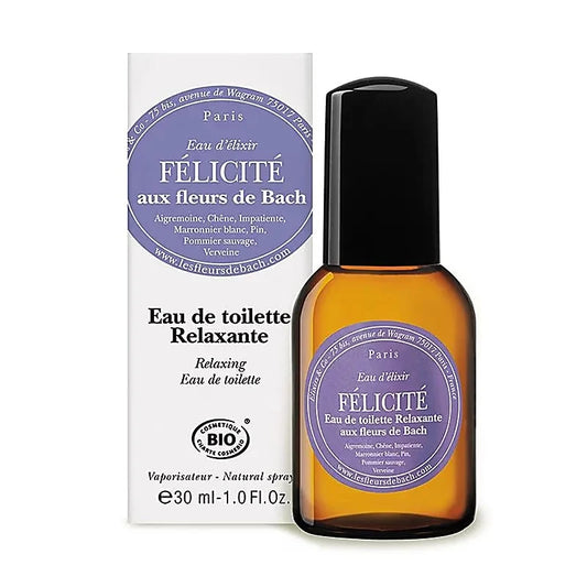 Eau de parfum de chez Bach : 'Félicité' aux essences de fleurs de Bach biologiques - Calme et sérénité
