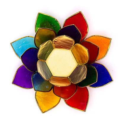 Bougeoirs “Lotus” en coquillage Capiz – 13,5x5,5 - 137 gr. - Modèle multicolore, superbe !