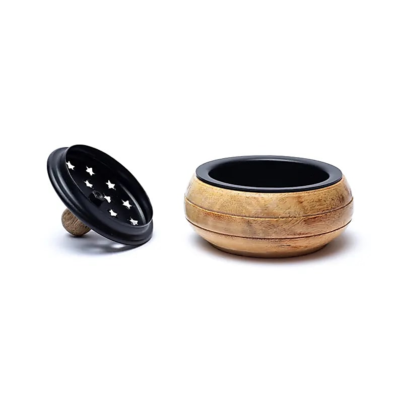 Porte-encens/ encensoir en métal avec couvercle de 9x7cm - 170 gr. Pour brûler et ventiler tous les encens, parfait ! Fait en Inde !