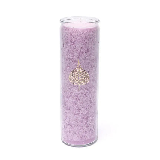 Bougie avec motif de la feuille de Bodhi - Équitable Non Parfumée en Cire de Palme Durable – Verre recyclé - 21 cm