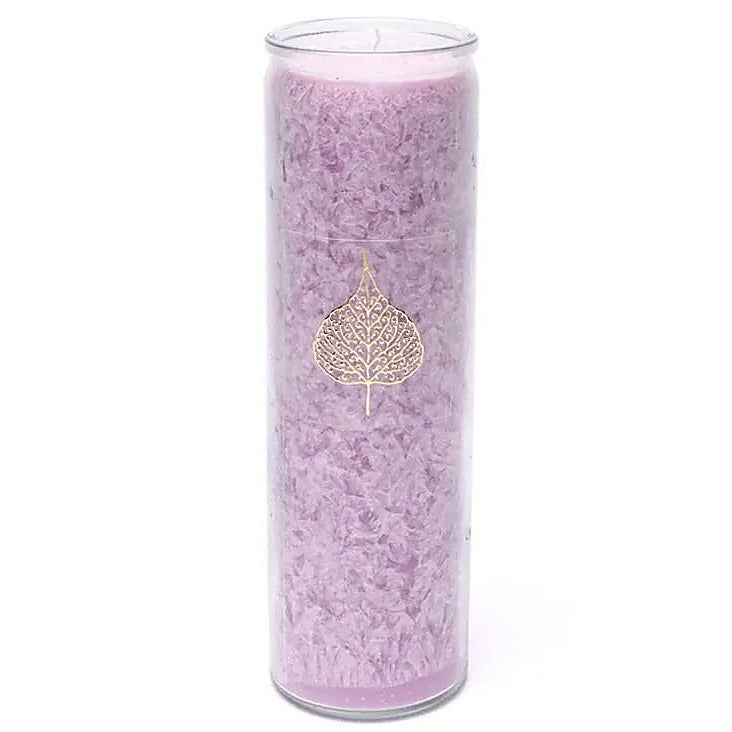 Bougie avec motif de la feuille de Bodhi - Équitable Non Parfumée en Cire de Palme Durable – Verre recyclé - 21 cm