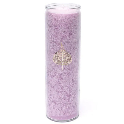 Bougie avec motif de la feuille de Bodhi - Équitable Non Parfumée en Cire de Palme Durable – Verre recyclé - 21 cm