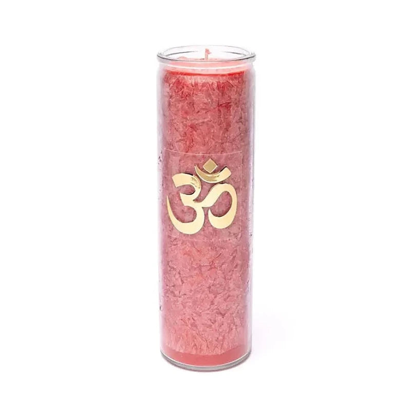 Bougie avec motif Om - Équitable Non Parfumée en Cire de Palme Durable – Verre recyclé - 21 cm