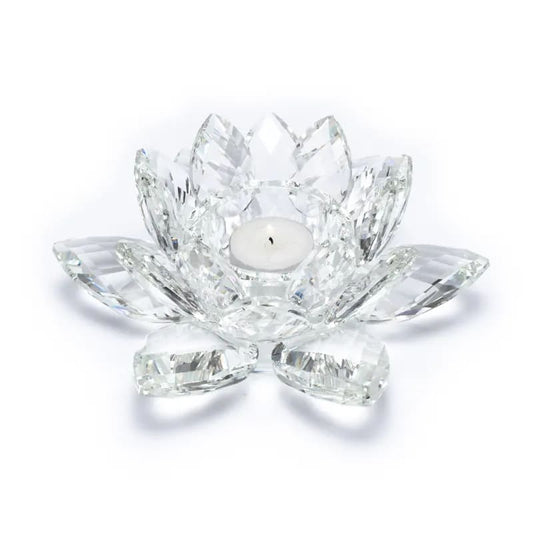 Bougeoir XL Lotus en verre – 20x9,5 cm. Symbole de lumière et d’éveil spirituel, pour sublimer vos moments de paix.