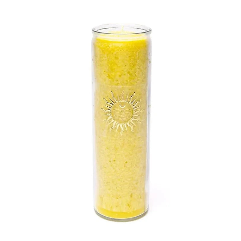 Bougie avec motif du Soleil - Équitable Non Parfumée en Cire de Palme Durable – Verre recyclé - 21 cm