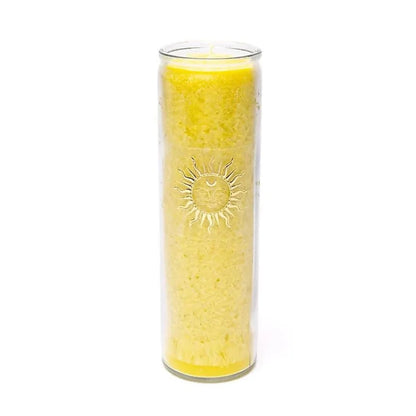 Bougie avec motif du Soleil - Équitable Non Parfumée en Cire de Palme Durable – Verre recyclé - 21 cm