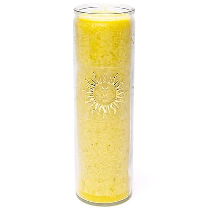 Bougie avec motif du Soleil - Équitable Non Parfumée en Cire de Palme Durable – Verre recyclé - 21 cm
