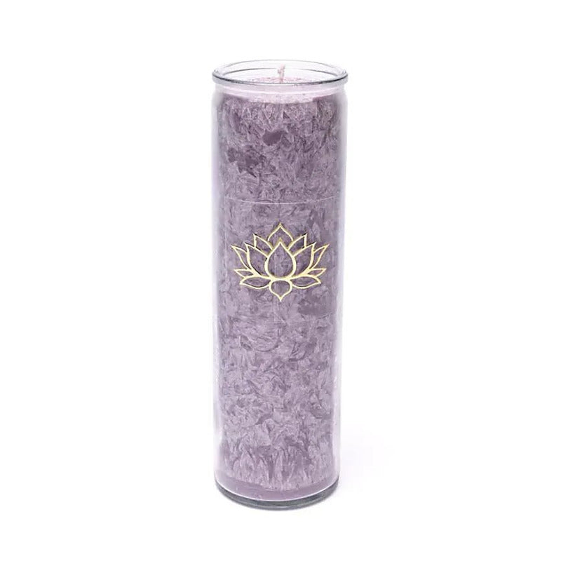 Bougie avec motif du Lotus - Équitable Non Parfumée en Cire de Palme Durable – Verre recyclé - 21 cm