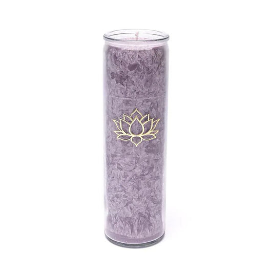 Bougie avec motif du Lotus - Équitable Non Parfumée en Cire de Palme Durable – Verre recyclé - 21 cm