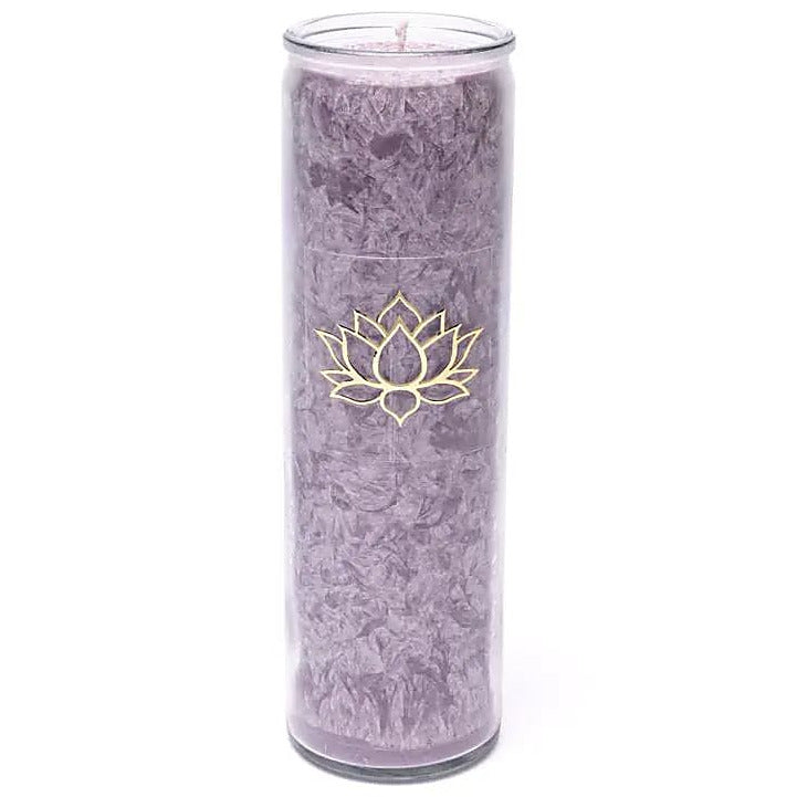 Bougie avec motif du Lotus - Équitable Non Parfumée en Cire de Palme Durable – Verre recyclé - 21 cm