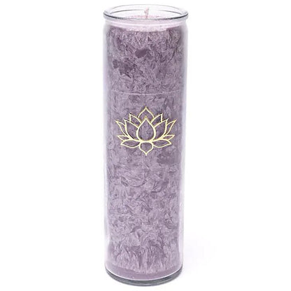 Bougie avec motif du Lotus - Équitable Non Parfumée en Cire de Palme Durable – Verre recyclé - 21 cm