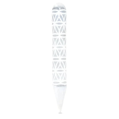 Baguette de massage en Sélénite avec gravure de la Fleur de vie – 15,2 x 2 cm - 100 gr.