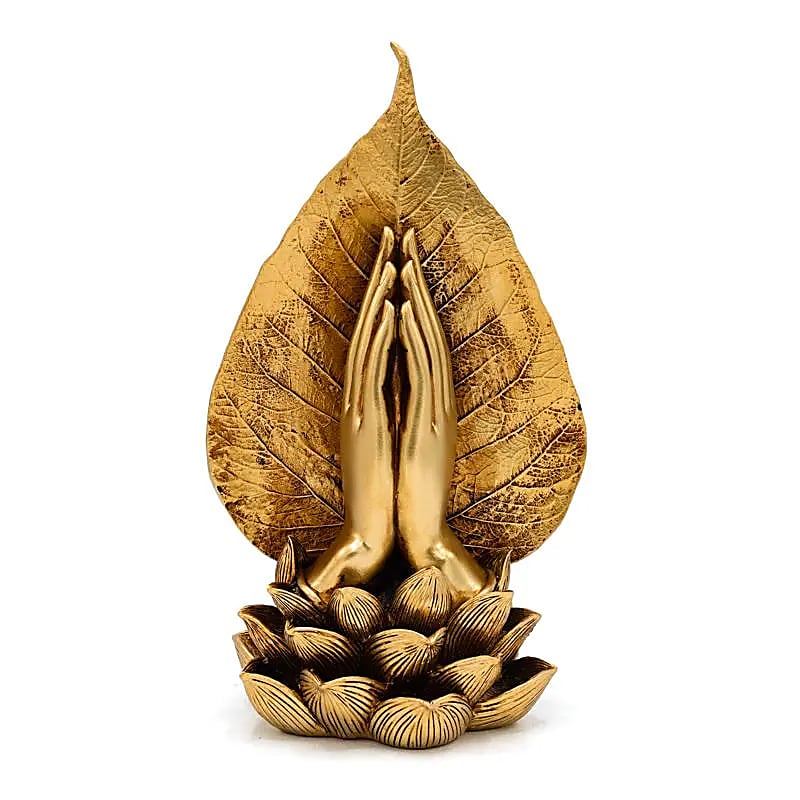 Ornement doré représentant deux mains soutenant une femme en méditation  26 x 15 x 11,5 cm