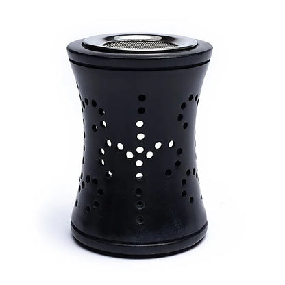 Encensoir/Lampe en pierre ollaire noire, 10 cm - 470 g, avec tamis et plateau – brûleur & diffuseur 2-en-1 !