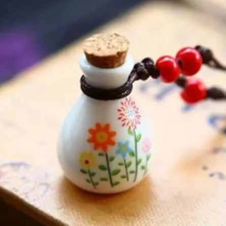 Flacon/ Pendentif pour huile essentielle en céramique - Vendu avec cordon noir réglable - 3,5 x 2 mm