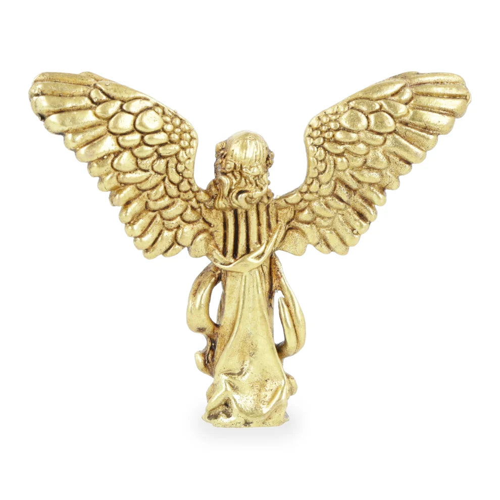 Petite statue d’ange gardien en laiton – Mains en prière, ailes déployées – Symbole de protection, de paix et de sérénité