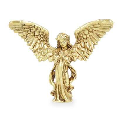 Petite statue d’ange gardien en laiton – Mains en prière, ailes déployées – Symbole de protection, de paix et de sérénité