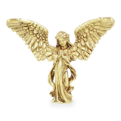 Petite statue d’ange gardien en laiton – Mains en prière, ailes déployées – Symbole de protection, de paix et de sérénité