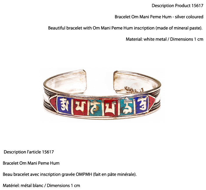 Bracelet manchette en laiton argenté, gravé d’un Mantra bouddhiste ou de motifs fantaisie – Élégant et spirituel !