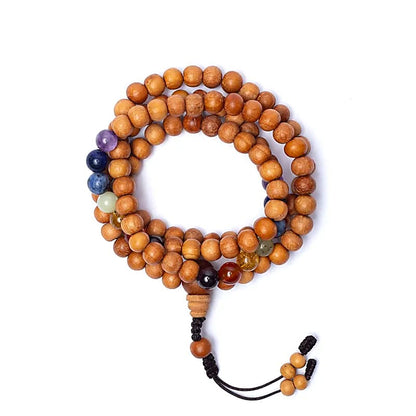 Kadam seed and 7 chakra bead mala - 108 beads of ± 8 mm - Size 85 cm - Storage pouch included!