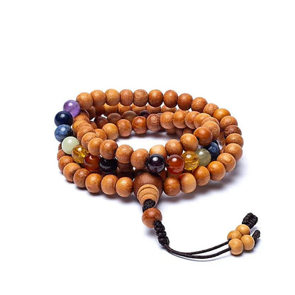 Kadam seed and 7 chakra bead mala - 108 beads of ± 8 mm - Size 85 cm - Storage pouch included!