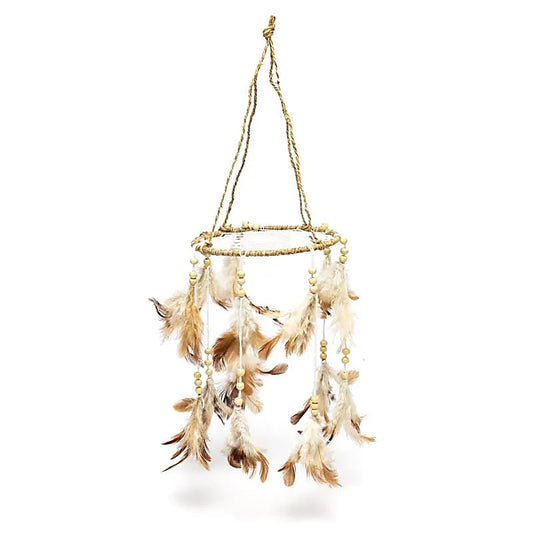 Attrape-rêves rond en chanvre, que des plumes et matiètres naturelles. Taille ±46x16 cm - Poids ± 45 gr. !