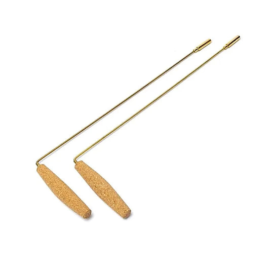 Baguettes de radiesthésie en laiton, avec poignées en liège. 40 cm - 100 grammes.